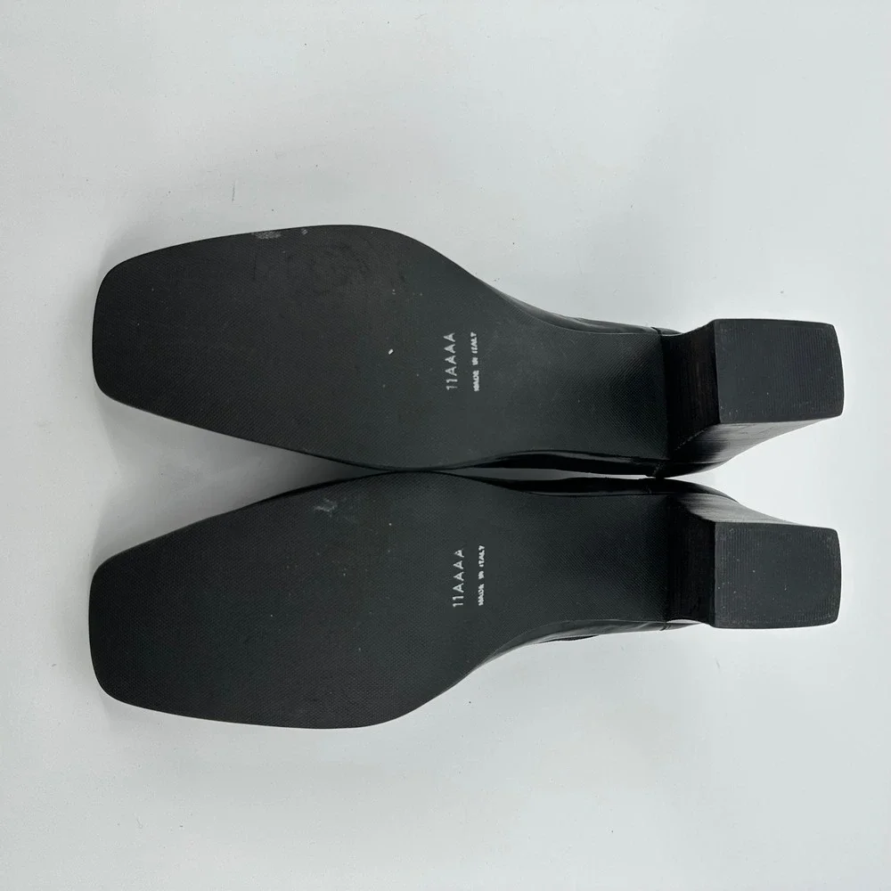 Ranoni Italian Black Leather Block‎ Heel Square Toe Pumps Shoes 11 AAAA Women